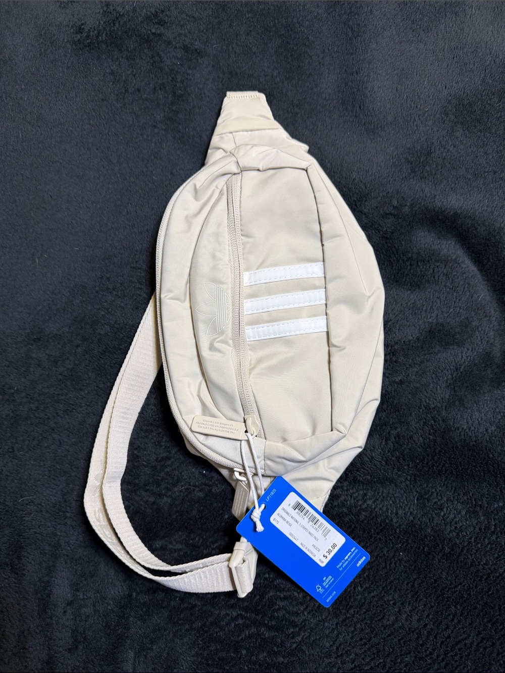 adidas Cream/Tan Crossbody Sling Bag with Signature Stripes